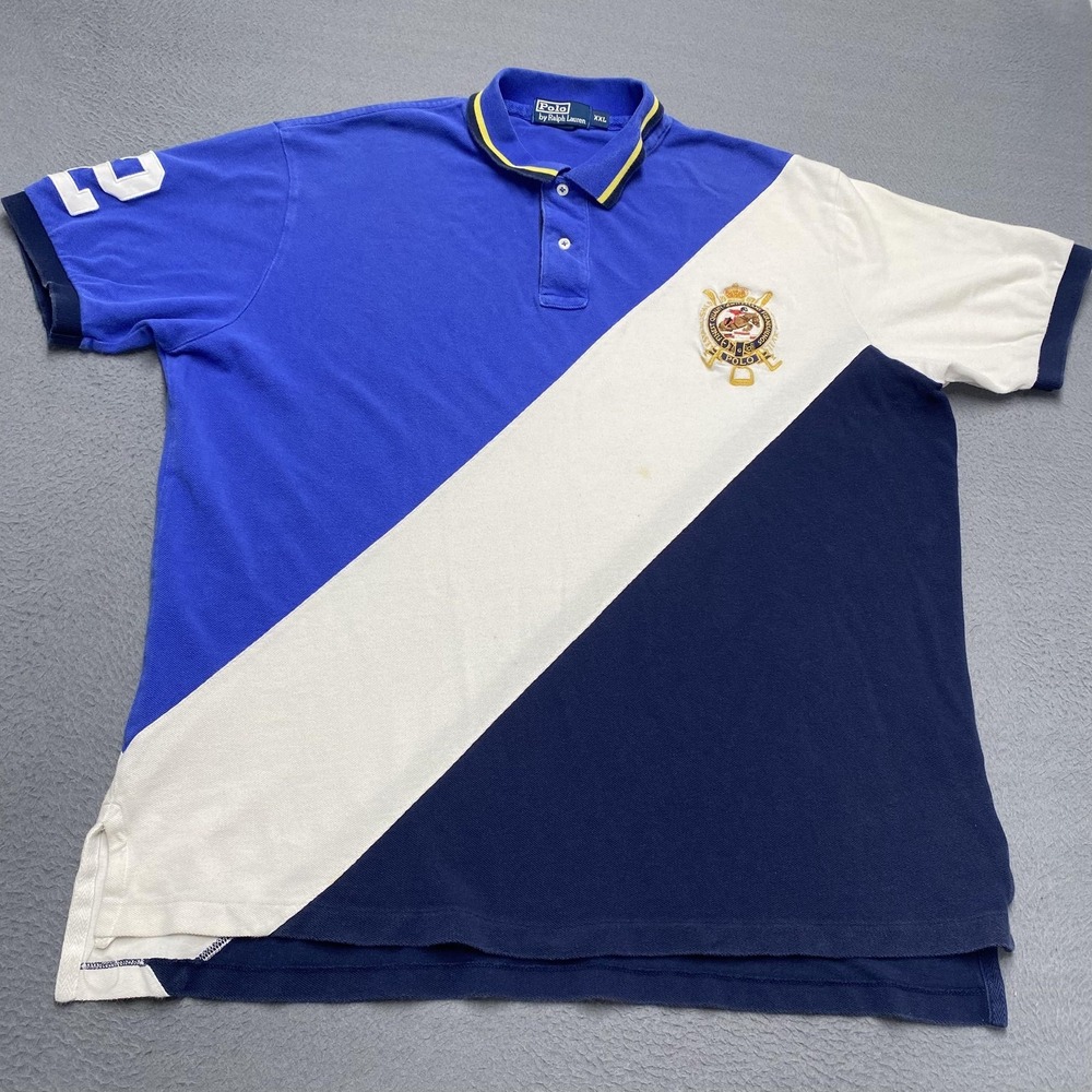 Polo By Ralph Lauren Polo Shirt Mens 2XL Blue White Navy Colorblock Crest Logo